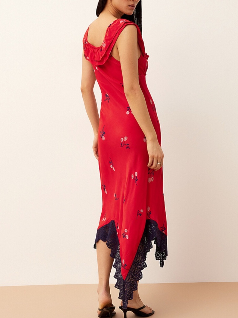 Free People boho red and flowers Flock Together ruffled lace midi dress NWT - Picture 2 of 16